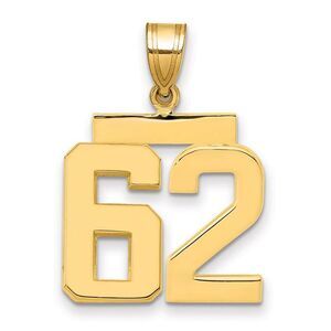 14k Yellow Gold, Athletic Collection Medium Polished Number 62 Pendant